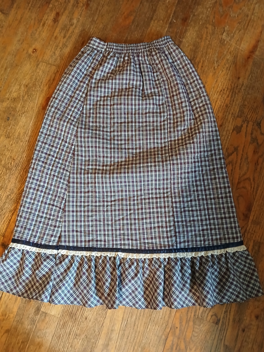 Vintage  Plaid Ruffle Hem Maxi Skirt